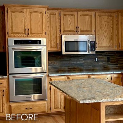 Cabinet Refinishing, before by M. Carlson Painting