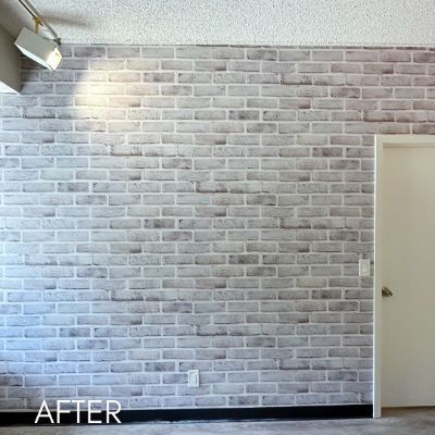 Interior brick wall after whitewashing