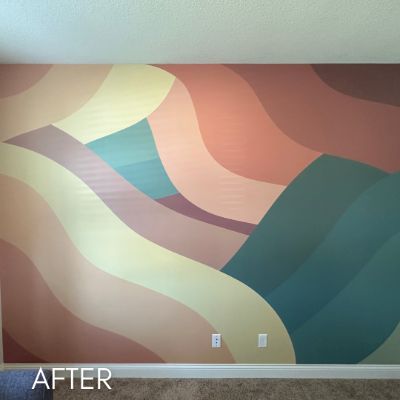 Wall mural in pastel waves of teal, pink and cream