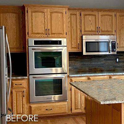 Cabinet Refinishing, before by M. Carlson Painting