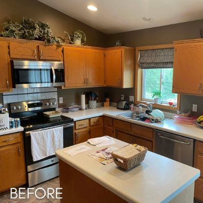 Cabinet Refinishing, before by M. Carlson Painting
