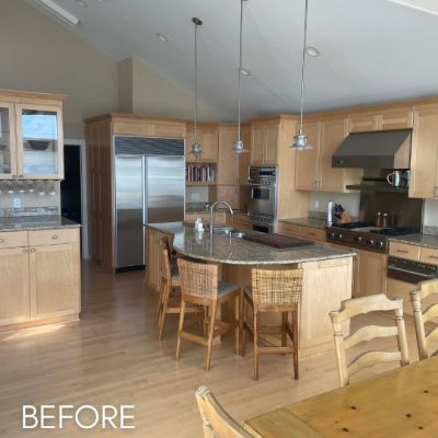 Cabinet Refinishing, before by M. Carlson Painting