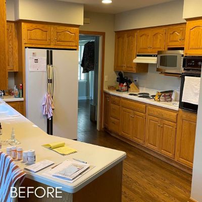 Cabinet Refinishing, before by M. Carlson Painting