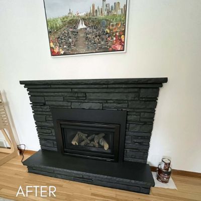 Stone fireplace and hearth painted charcoal