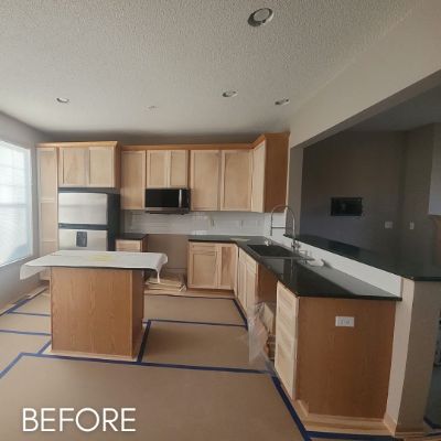 Cabinet Refinishing, before by M. Carlson Painting