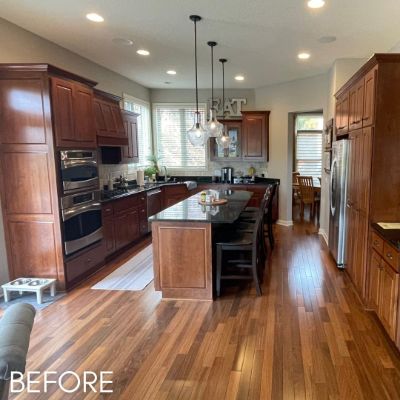 Cabinet Refinishing, before by M. Carlson Painting