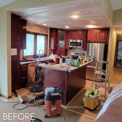 Cabinet Refinishing, before by M. Carlson Painting