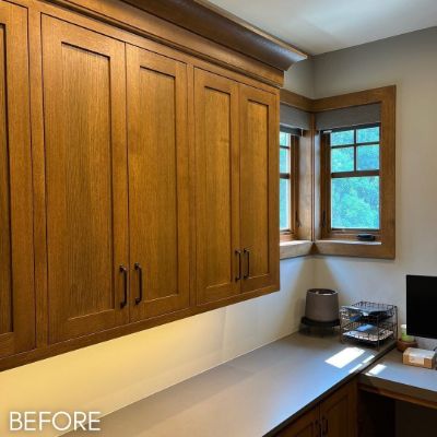 Cabinet Refinishing, before by M. Carlson Painting